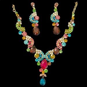 Multi Color Swarovski Crystal Necklace Set